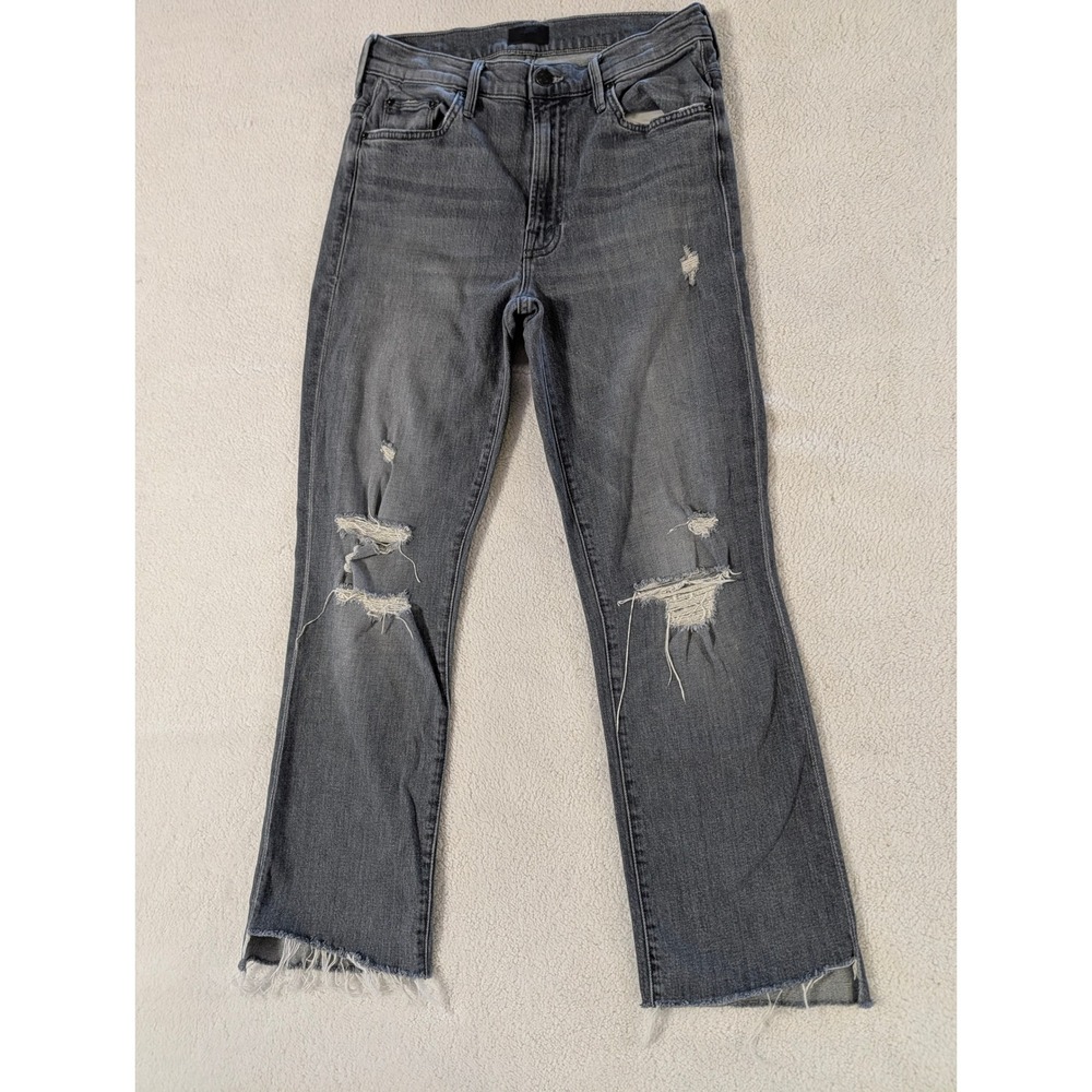 Mother The Insider Crop Step Fray Jeans Ace Of Spades Grey Distressed Size 28